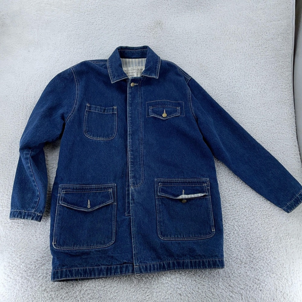 Vintage Denim Chore Jacket Mens Small Blue Cotton Lined Work Pockets Snap Button
